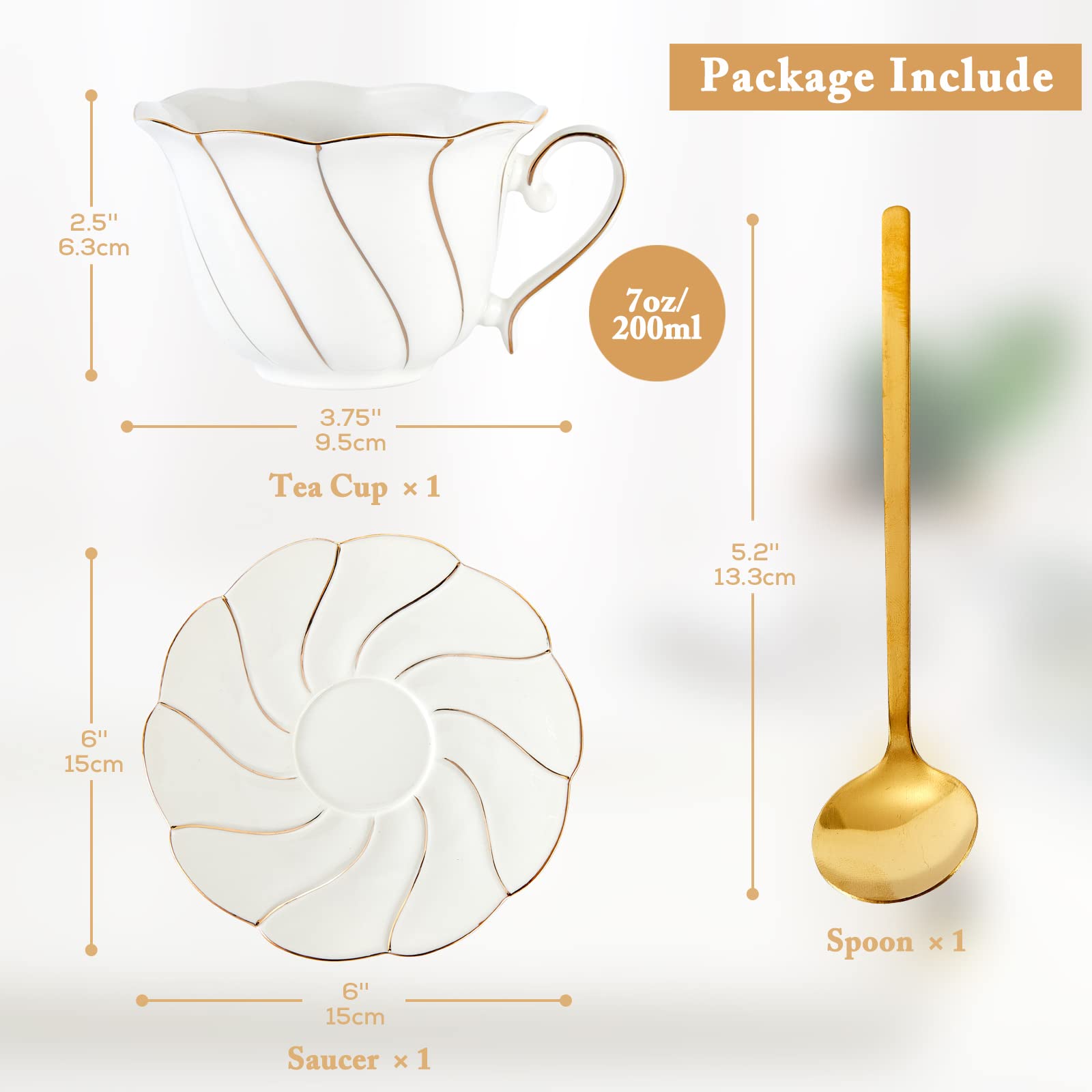 Amazon.com | DUJUST Porcelain Tea Cup & Saucer Set, Luxury British
